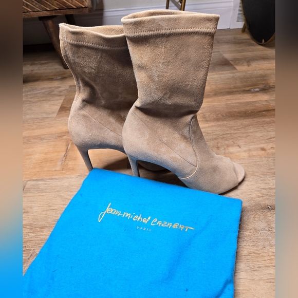 Camel colored designer booties peep toe - Picture 4 of 4